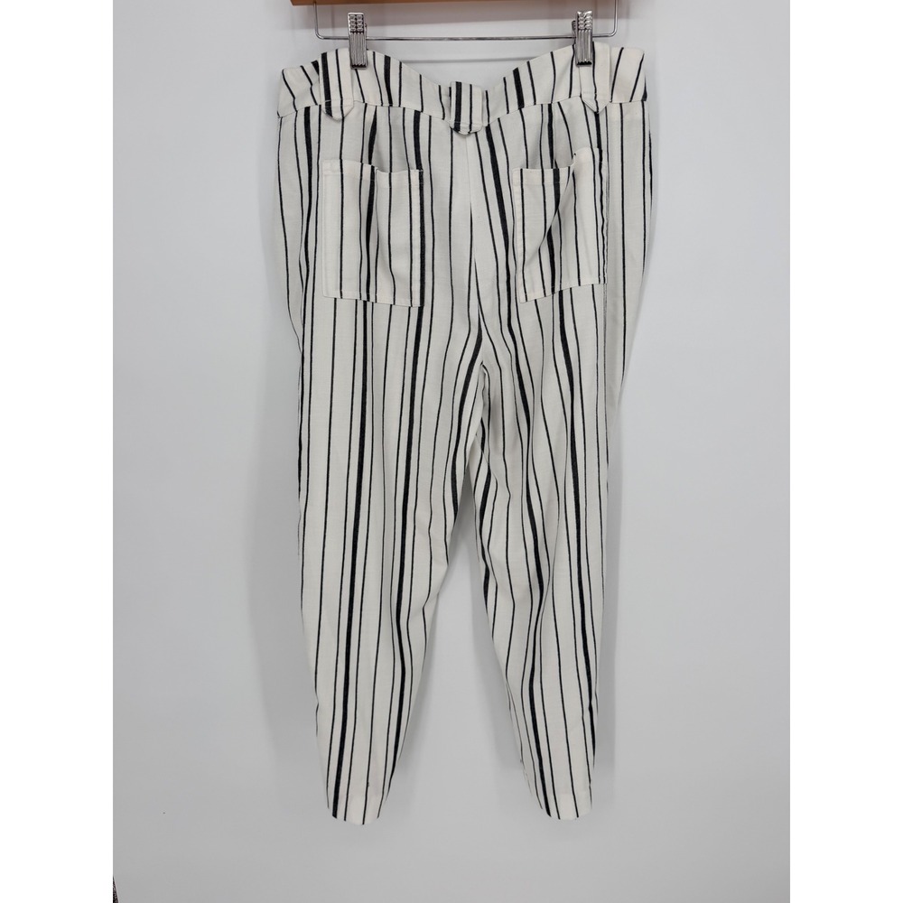 Chico's Striped Trousers 1/8 White Black Coastal Grandmother Nautical Chic